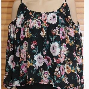 Floral Off-Shoulder Blouse - Black and Pink
